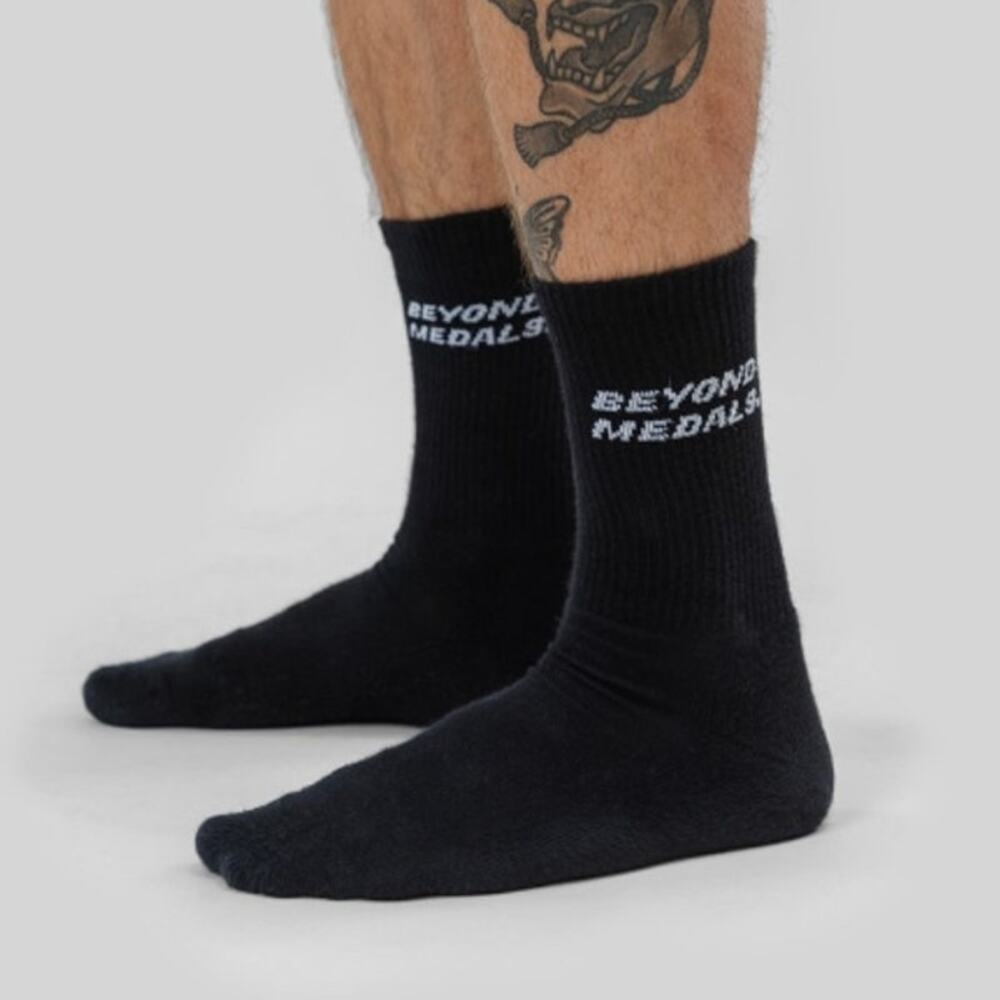 Beyond Medals Black Logo Socks Size 4-6 Pack of 2